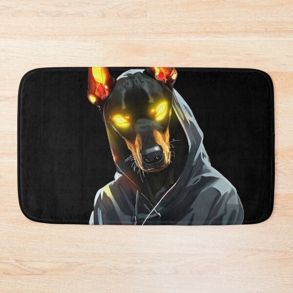 Item preview, Color cool doberman dog with yellow glowing eyes in hoodie cyber style designed and sold by TomFrontierArt.