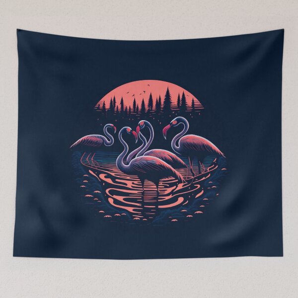 Item preview, Dusk's Ballet: Flamingos' Graceful Wading in a Shimmering Lake designed and sold by DesignArtEmpire.