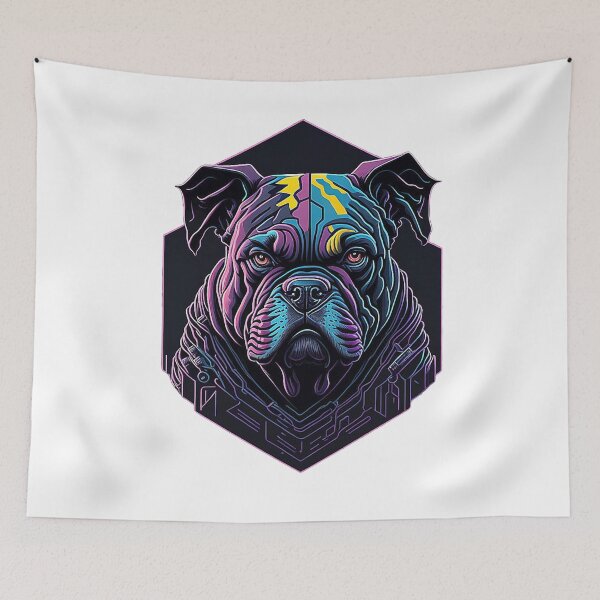 Item preview, Vintage Bulldog: focused portrait in cyberpunk style designed and sold by Minpadesign.