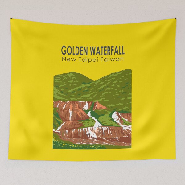 Item preview, Golden Waterfall Taiwan Travel Art Vintage designed and sold by KrisSidDesigns.