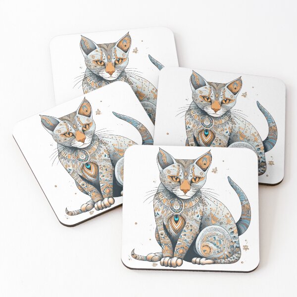 Artikelvorschau, Designs: Egyptian Hand-Drawn Whimsical Cat Fabric Button Closure entworfen und verkauft von DooodleGod.