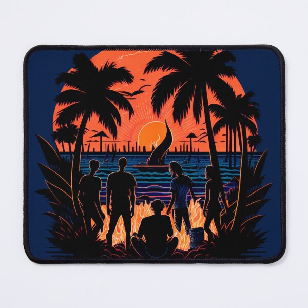 Item preview, Coastal Bonfire Bliss: Friends Embracing Sunset's Warmth Beach designed and sold by DesignArtEmpire.
