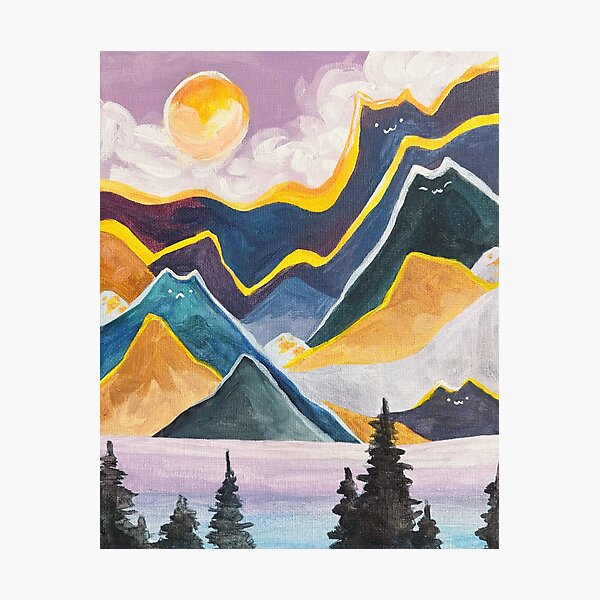 Aperçu de l'œuvre Chat violet Meowntain Paysage créée et vendue par jemidoesart.