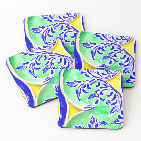Item preview, Blue scrolls on green and yellow designed and sold by SophieClimaArt.