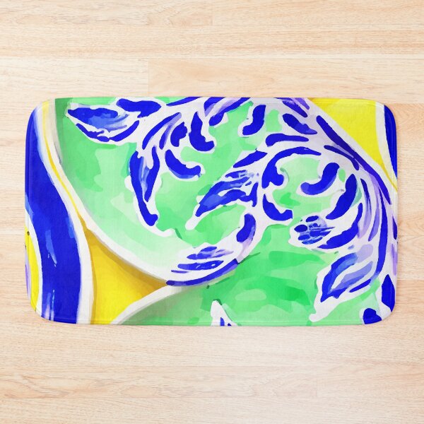 Item preview, Blue scrolls on green and yellow designed and sold by SophieClimaArt.
