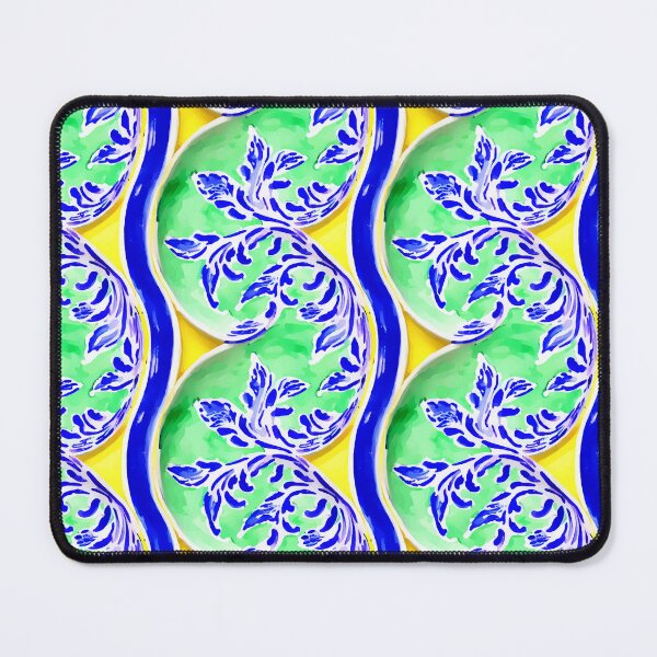 Item preview, Blue scrolls on green and yellow designed and sold by SophieClimaArt.