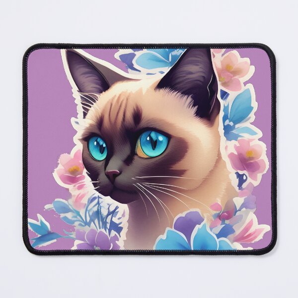 Item preview, Siamese Cat with ornament flowers designed and sold by ColourfulTimes.