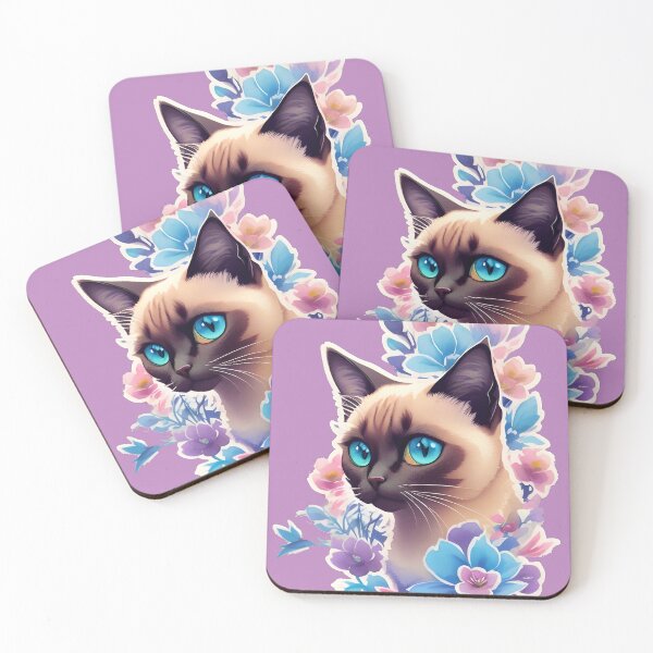 Item preview, Siamese Cat with ornament flowers designed and sold by ColourfulTimes.