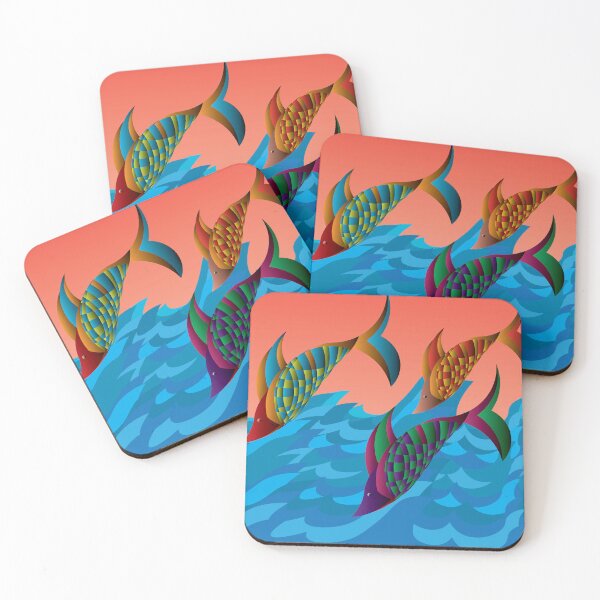 Item preview, Three fish jumping and swimming on waves designed and sold by Bigrow.