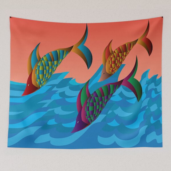 Item preview, Three fish jumping and swimming on waves designed and sold by Bigrow.