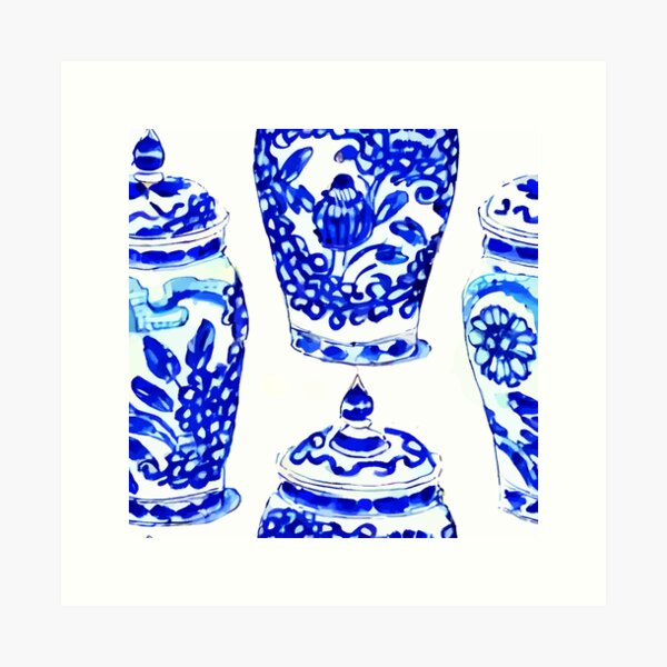 Item preview, Blue and white chinoiserie jars designed and sold by SophieClimaArt.