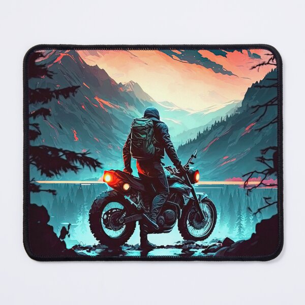 Item preview, Riding my motorbike in a mountainscape with the sky on fire. designed and sold by iguananick.