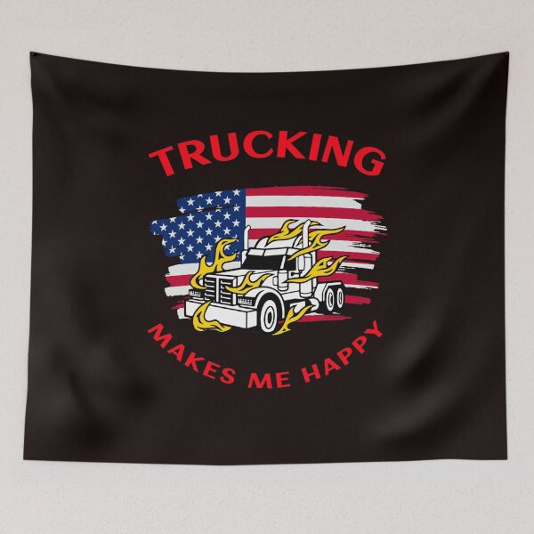 Item preview, American Trucker In Flames Trucking Makes Me Happy WY designed and sold by TeamsterLife.
