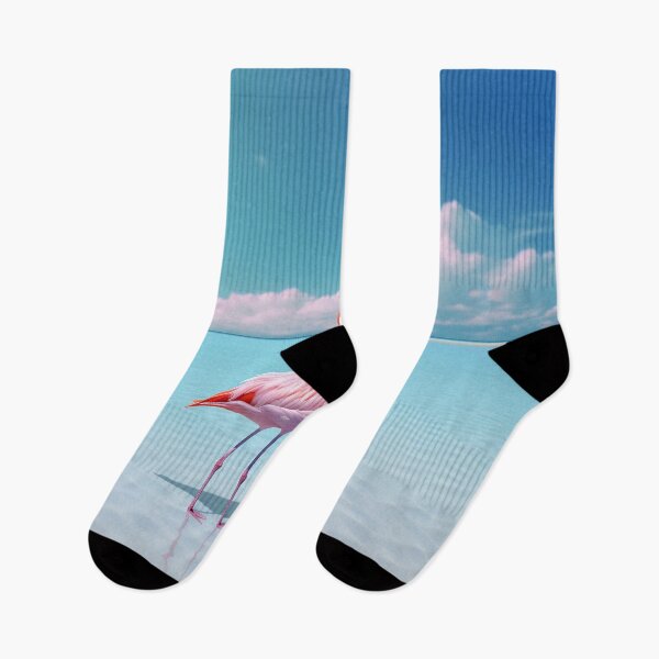 Item preview, One flamingo standing peacefully alone in the water by cloudy sunset. designed and sold by anytka.