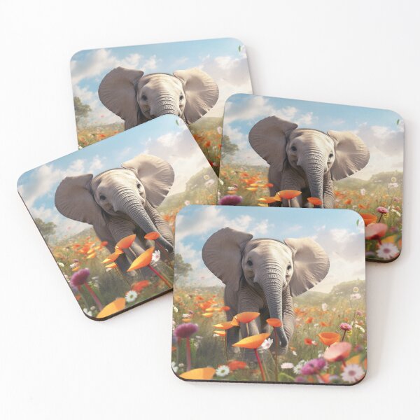 Item preview, Little Elephant in the meadow with flowers designed and sold by ViktorSilni.