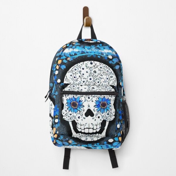 Item preview, Smiling skull with blue flowers designed and sold by melridger.