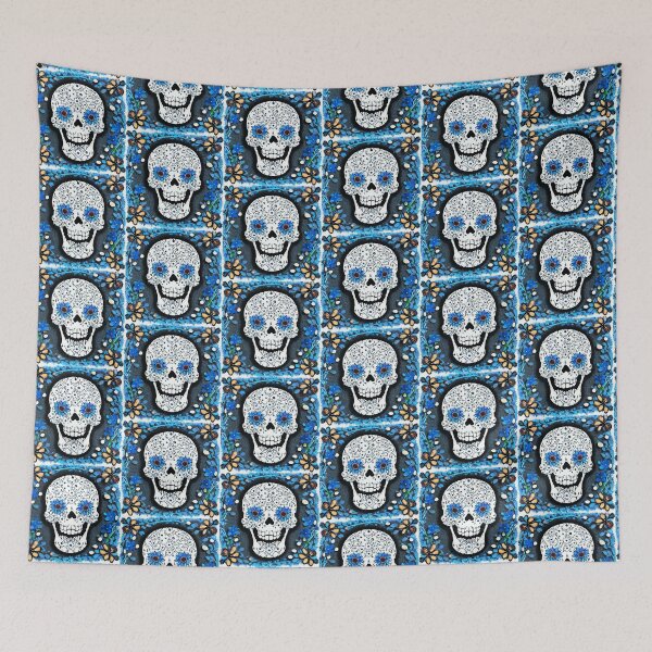 Item preview, Smiling skull with blue flowers designed and sold by melridger.