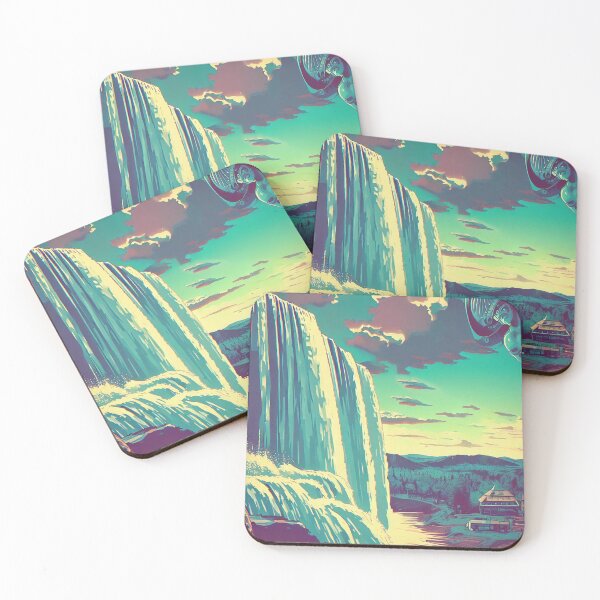 Item preview, Scenic Styles Cosmic Cascades: A Serene Village Embraced by the Enigmatic Waterfall of an Alien World designed and sold by ScenicStyles.