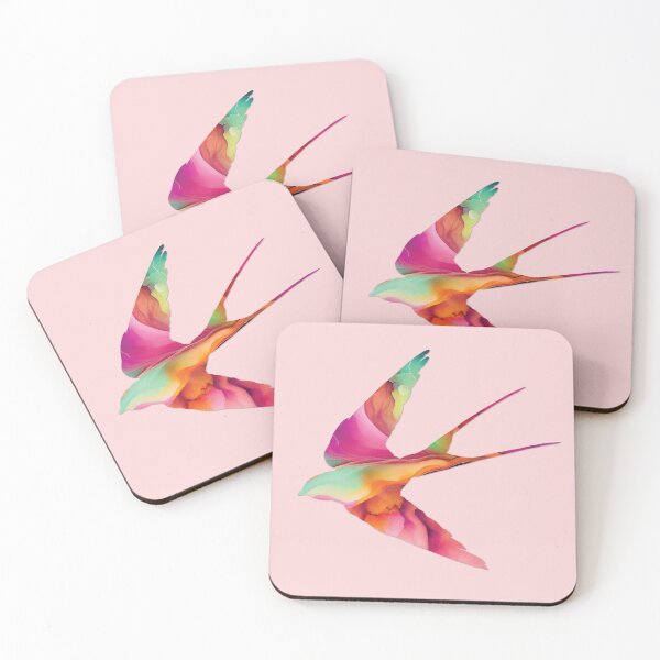 Item preview, A watercolour and ink design of a beautiful flying swallow - orange, pink, purple, green, cyan, teal, and red. designed and sold by ArtfulOctopus.