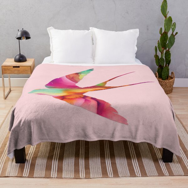 Item preview, A watercolour and ink design of a beautiful flying swallow - orange, pink, purple, green, cyan, teal, and red. designed and sold by ArtfulOctopus.