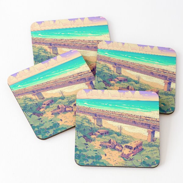Item preview, Scenic Styles Faded Remnants: A Retro Anime Tribute to an Abandoned Overpass Overlooking the Ocean designed and sold by ScenicStyles.