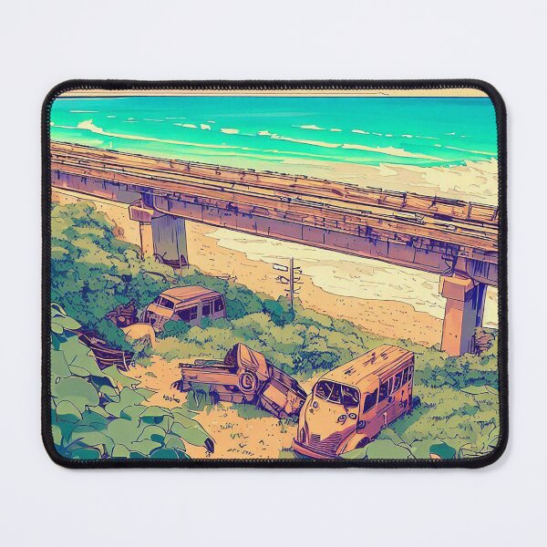 Item preview, Scenic Styles Faded Remnants: A Retro Anime Tribute to an Abandoned Overpass Overlooking the Ocean designed and sold by ScenicStyles.