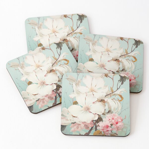 Item preview, Cream Magnolia Flowers on aqua teal background designed and sold by Ilze Lucero.