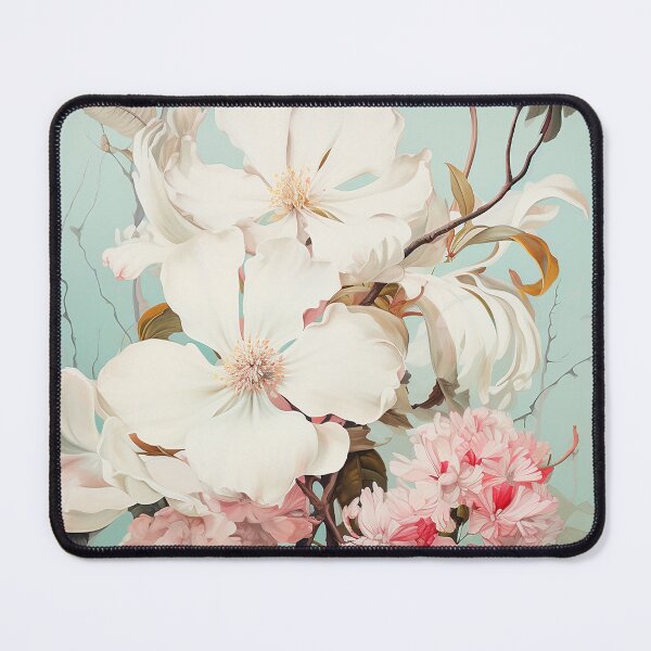 Item preview, Cream Magnolia Flowers on aqua teal background designed and sold by Ilze Lucero.