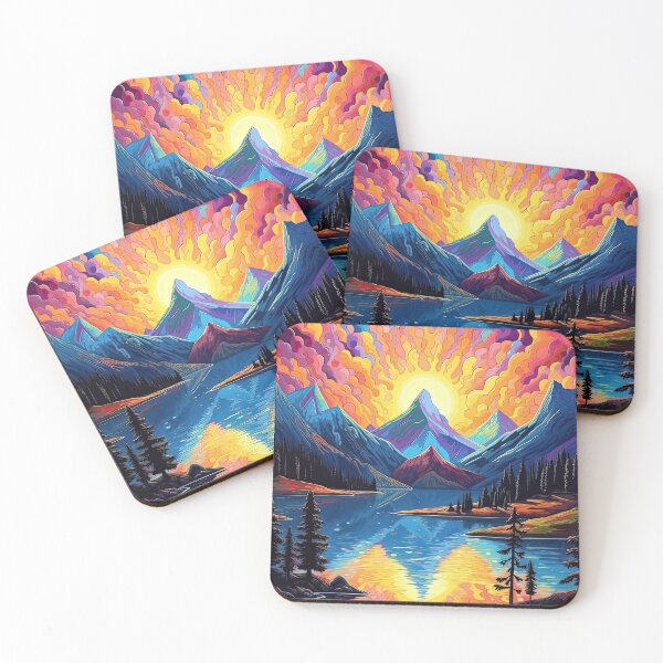 Item preview, Nature on fire ! Psyche sunset on lake and mountains designed and sold by iguananick.