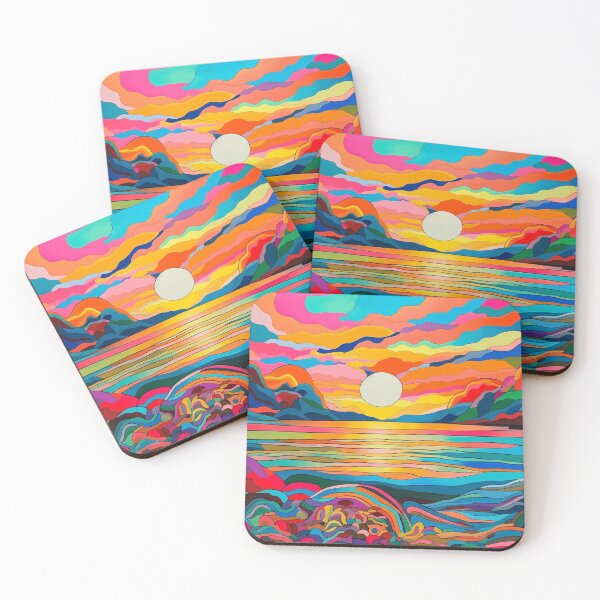 Item preview, Psychedelic Beach Sunrise: Abstract Palm Trees and Idyllic Vibes designed and sold by OdysseyArtworks.