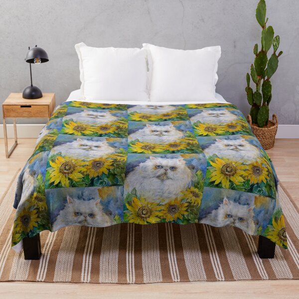 Item preview, Cheerful Watercolor Sunflowers and funny cat designed and sold by DmitrySkripnyc.