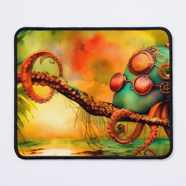 Item preview, Octopus Art Metal Look Brass and Copper Tones Steampunk Inspired Octopus AI Art 5 of 8 designed and sold by Beachy.