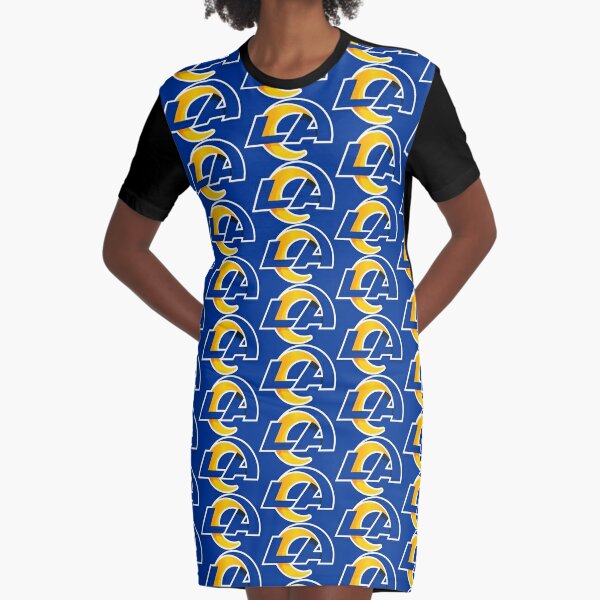 Los Angeles Rams Women V-Neck T-shirt Dress Skirt Loose Short Sleeve  Sundress