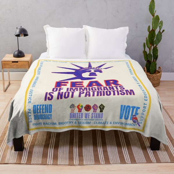 Item preview, PMD00965 Progressive Movement Designs patriotic American Liberty Fear of Immigrants is Not Patriotism design shows you support democracy for Progressives Democrats Independents Liberals designed and sold by ProgressiveLeft.