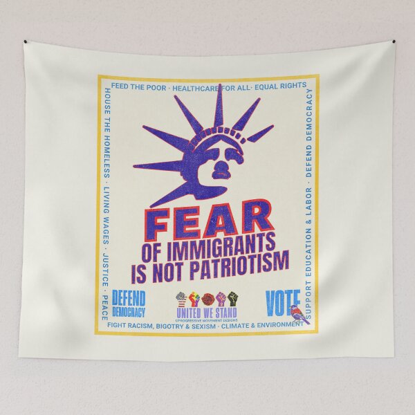 Item preview, PMD00965 Progressive Movement Designs patriotic American Liberty Fear of Immigrants is Not Patriotism design shows you support democracy for Progressives Democrats Independents Liberals designed and sold by ProgressiveLeft.