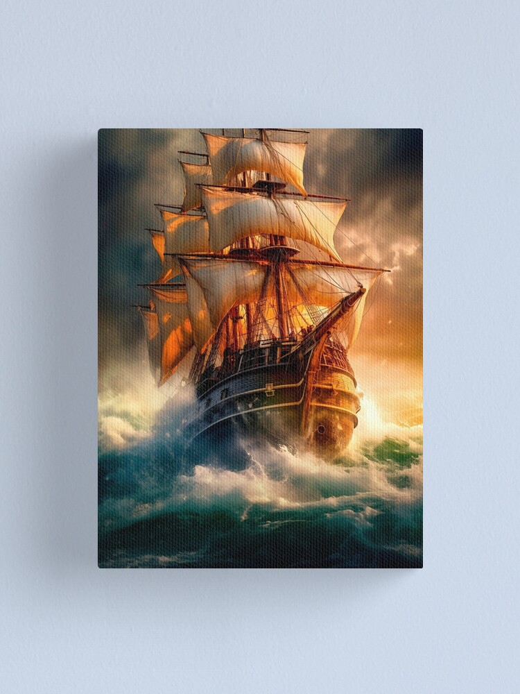 Pirate Ghost Ship In Sunset Oil Painting V2, Canvas Prints Wall