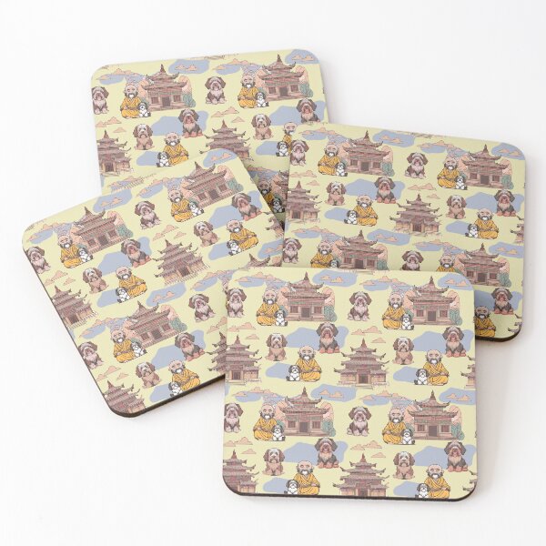 Item preview, Tibetan terrier and monk designed and sold by Alessandro Remo Mazzoni Remotextiles.