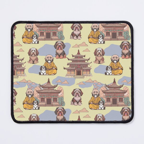 Item preview, Tibetan terrier and monk designed and sold by Alessandro Remo Mazzoni Remotextiles.