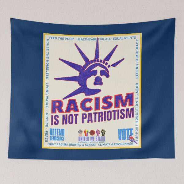 Item preview, PMD00963 Progressive Movement Designs patriotic American Liberty Racism is Not Patriotism design shows you support democracy for Progressives Democrats Independents Liberals designed and sold by ProgressiveLeft.