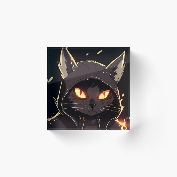 Artikelvorschau, Schwarze Feuerkatze mit kampfbereiter Kapuze entworfen und verkauft von SingularityGeek.
