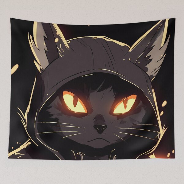 Item preview, Black Fire Cat with a Hood Ready for Combat designed and sold by SingularityGeek.
