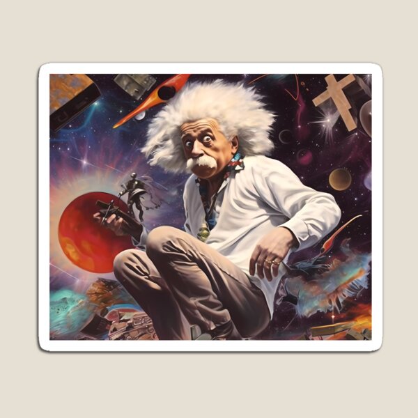 Item preview, Einstein sobresaltado y sorprendido al darse cuenta de que todo es relativo designed and sold by SingularityGeek.