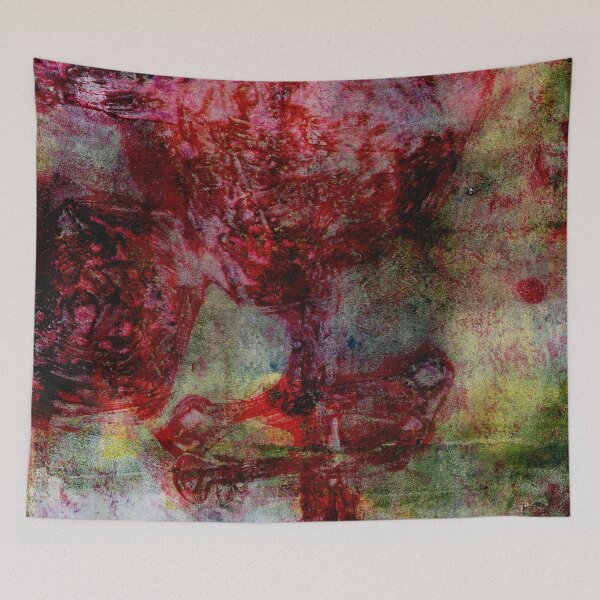 Item preview, Red Yellow Abstract Vintage Gelli Plate Print designed and sold by JoanneHerrmann.