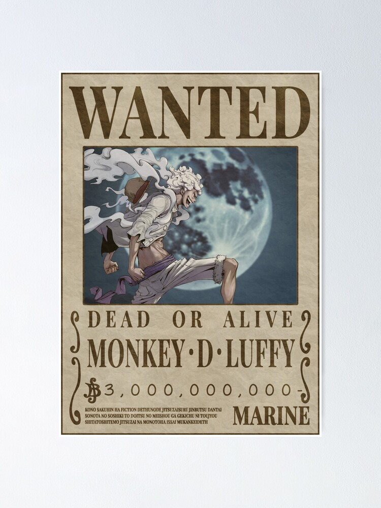 One piece luffy nika gear 5 wanted poster wall art