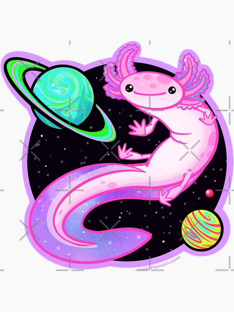 Thumbnail 3 of 3, Sticker, Space axolotl designed and sold by HollyPierson.