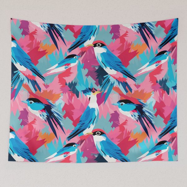 Item preview, Wild Birds Pattern 3, messy abstract blue birds in thought, don't look like the others but that's okay, casual panic, self-love, blue, pink, purple, red, orange, ornithology and nature. designed and sold by FoxRobinRabbit.