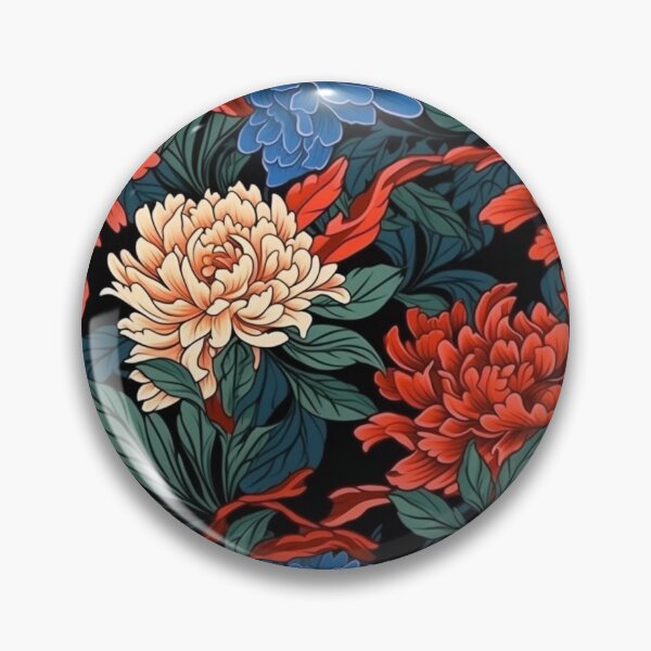 Item preview, Peony Red Blue and Cream Flower Pattern  designed and sold by ANWA15.