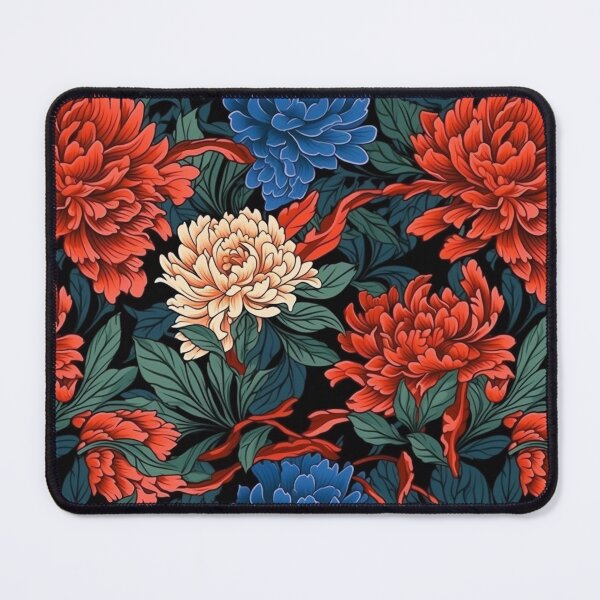 Item preview, Peony Red Blue and Cream Flower Pattern  designed and sold by ANWA15.