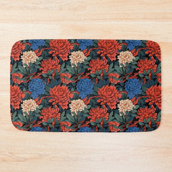 Item preview, Peony Red Blue and Cream Flower Pattern  designed and sold by ANWA15.