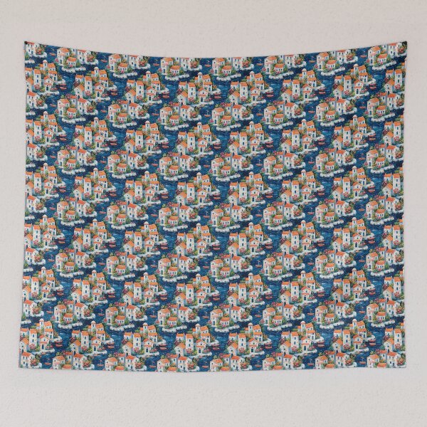 Item preview, Mediterranean Seaside Village #1 designed and sold by BrushstrokesA.